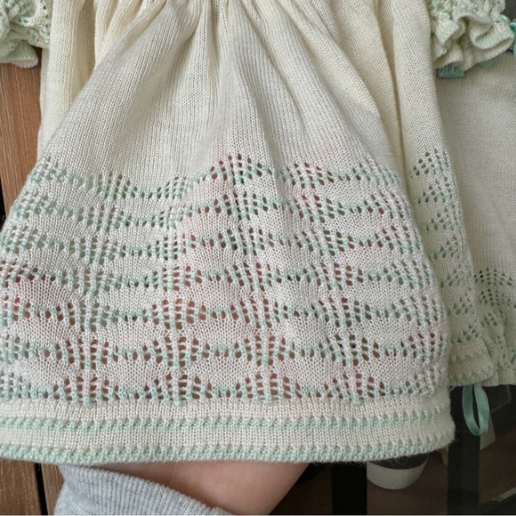 1970s Vintage Knit Set baby girl rosettes bow ribbon bloomers top Mint Venezuela - Picture 5 of 11